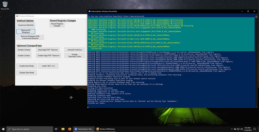 Debloating Windows 10